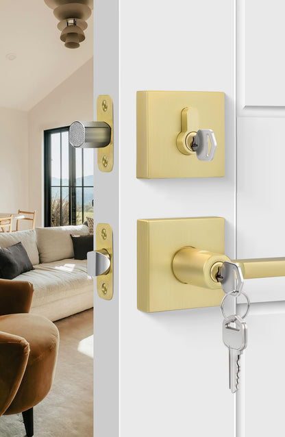 Goldenwarm Gold Dummy Door Handles Brushed Brass Levers 3 Pack