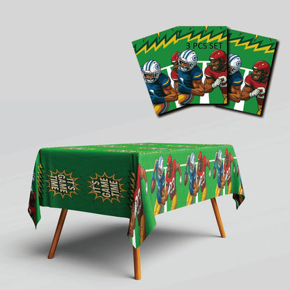 Bambluby Football Party Tablecloth 3 Pack 108x54in Comic Style Disposable