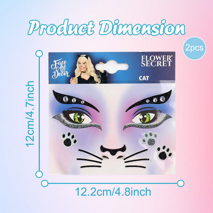 Totelux Cat Face Glitter Tattoos Stickers Temporary Tattoo 2Pcs