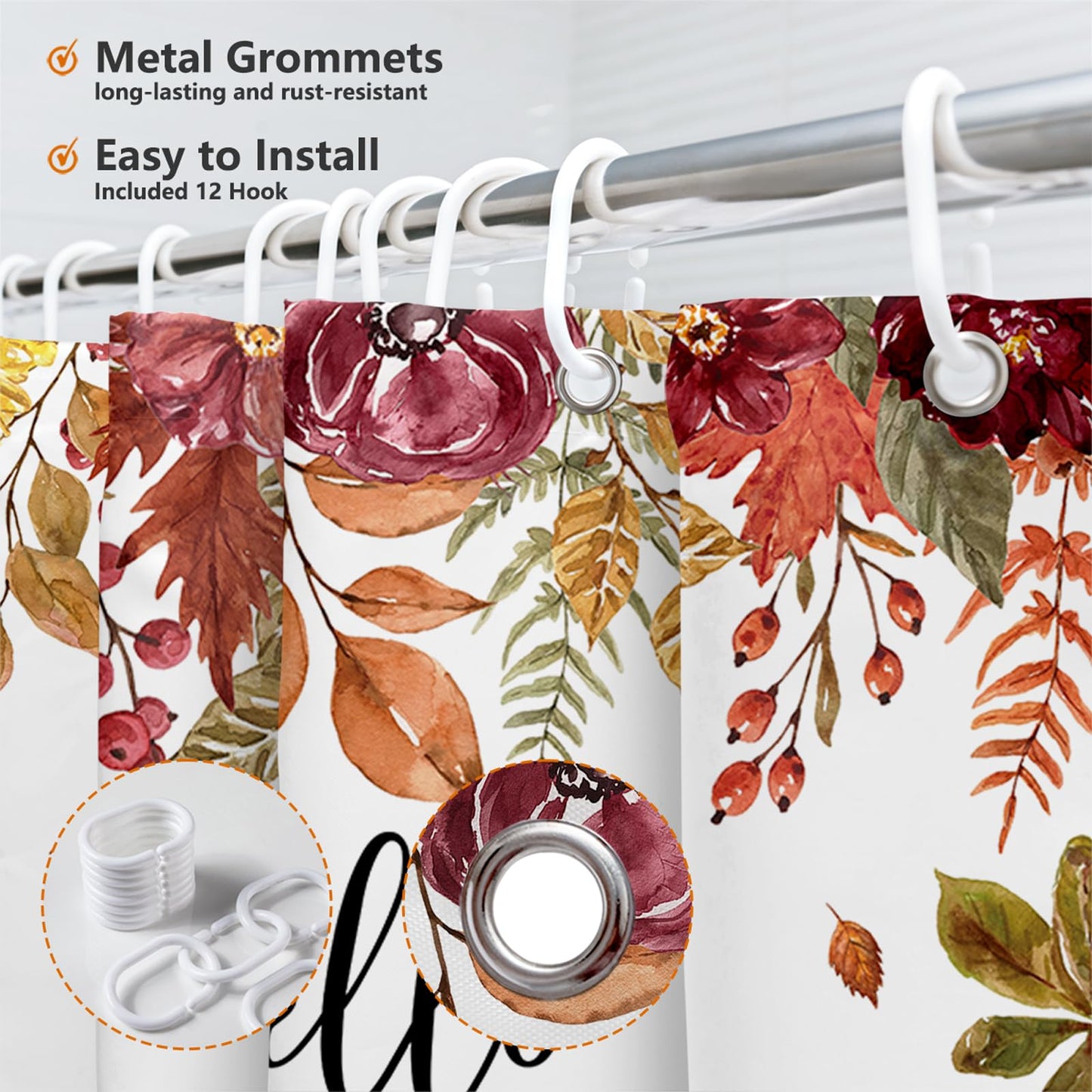 MEHOFOND Fall Pumpkin Watercolor Shower Curtain 72x72 Inch Waterproof Hooks