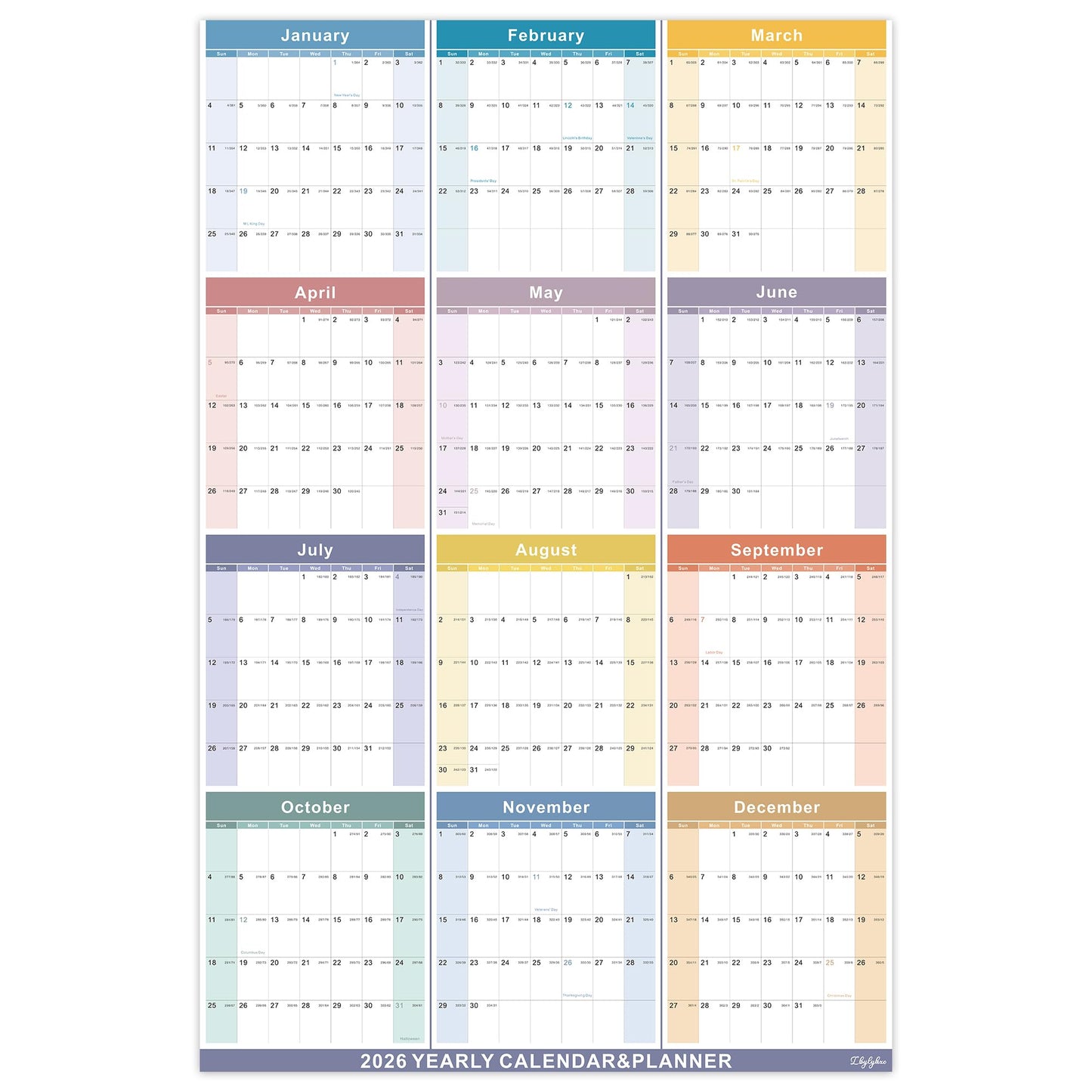 Lbylyhxc 2026 Yearly Wall Calendar Planner X-Large 34.7x22.8 Colorful