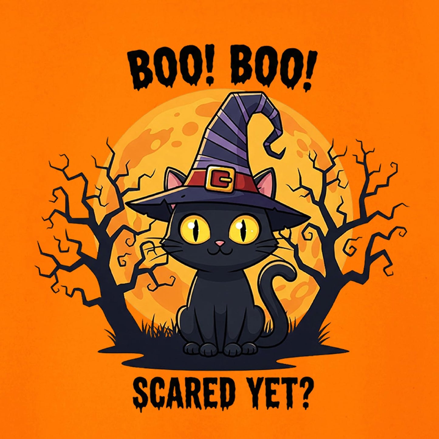 HELLO MEOW Halloween Boys T Shirt Orange Black Cat Size 4-5T