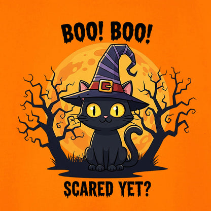 HELLO MEOW Halloween Boys T Shirt Orange Black Cat Size 4-5T