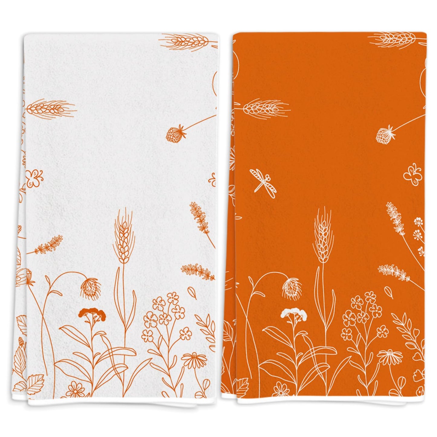 Rvsticty Fall Kitchen Towels Set 2, Floral Orange 18x26'' Thanksgiving Harvest
