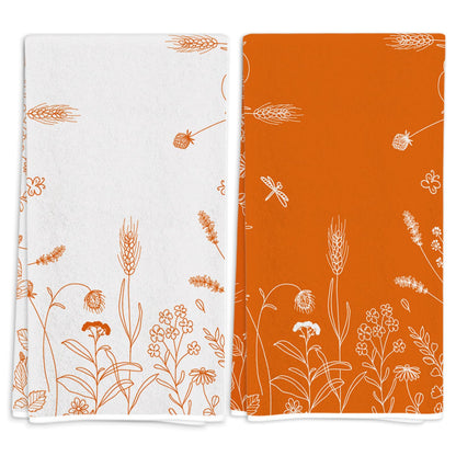 Rvsticty Fall Kitchen Towels Set 2, Floral Orange 18x26'' Thanksgiving Harvest