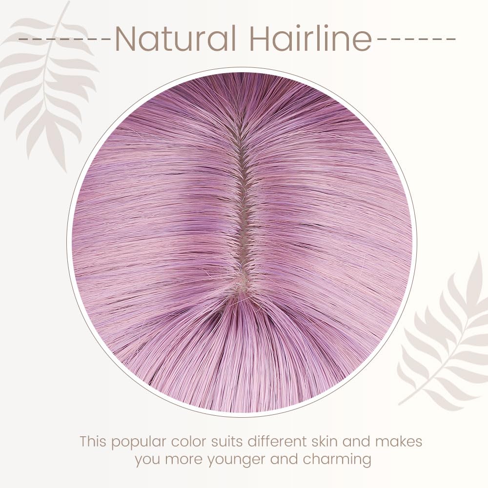 BATISI Lavender Pink Wavy Bob Synthetic Wig Short Shoulder Length Bangs