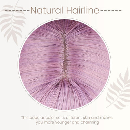 BATISI Lavender Pink Wavy Bob Synthetic Wig Short Shoulder Length Bangs