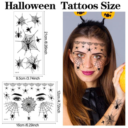 FANOST 22 Halloween Spider Face Temporary Tattoos Kids Adults Cosplay Stickers