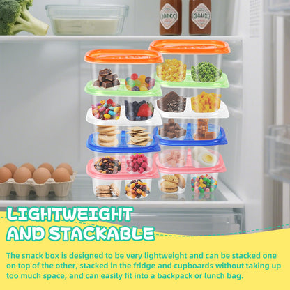 ISUSSER 50Pc Reusable Snack Pack Containers Double Compartment Clear Plastic