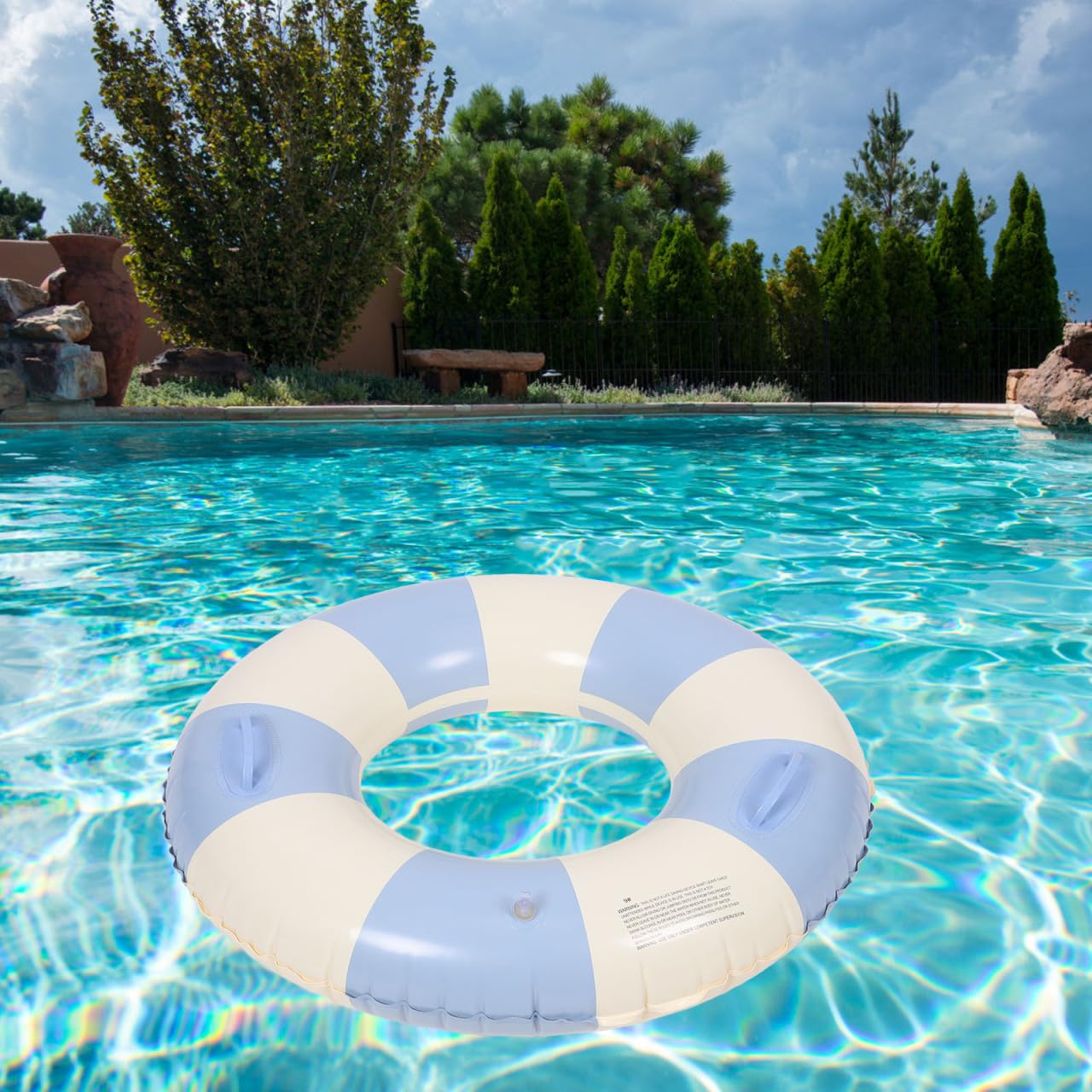 Garneck Inflatable Swimming Ring 32.3'' Retro Striped Blue PVC Adult Float