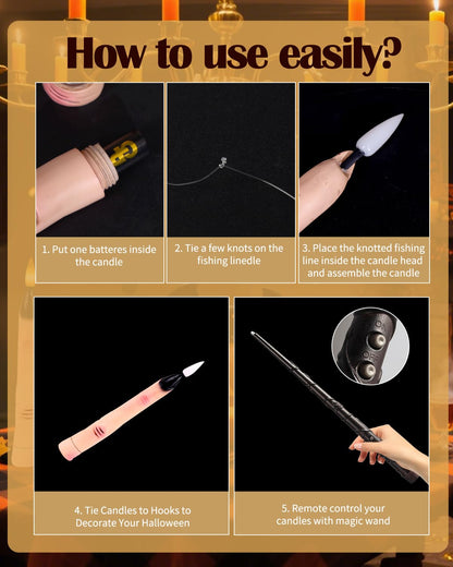 BVCNIG 20-Pack Halloween Floating Candles with Magic Wand Remote 6in Warm White