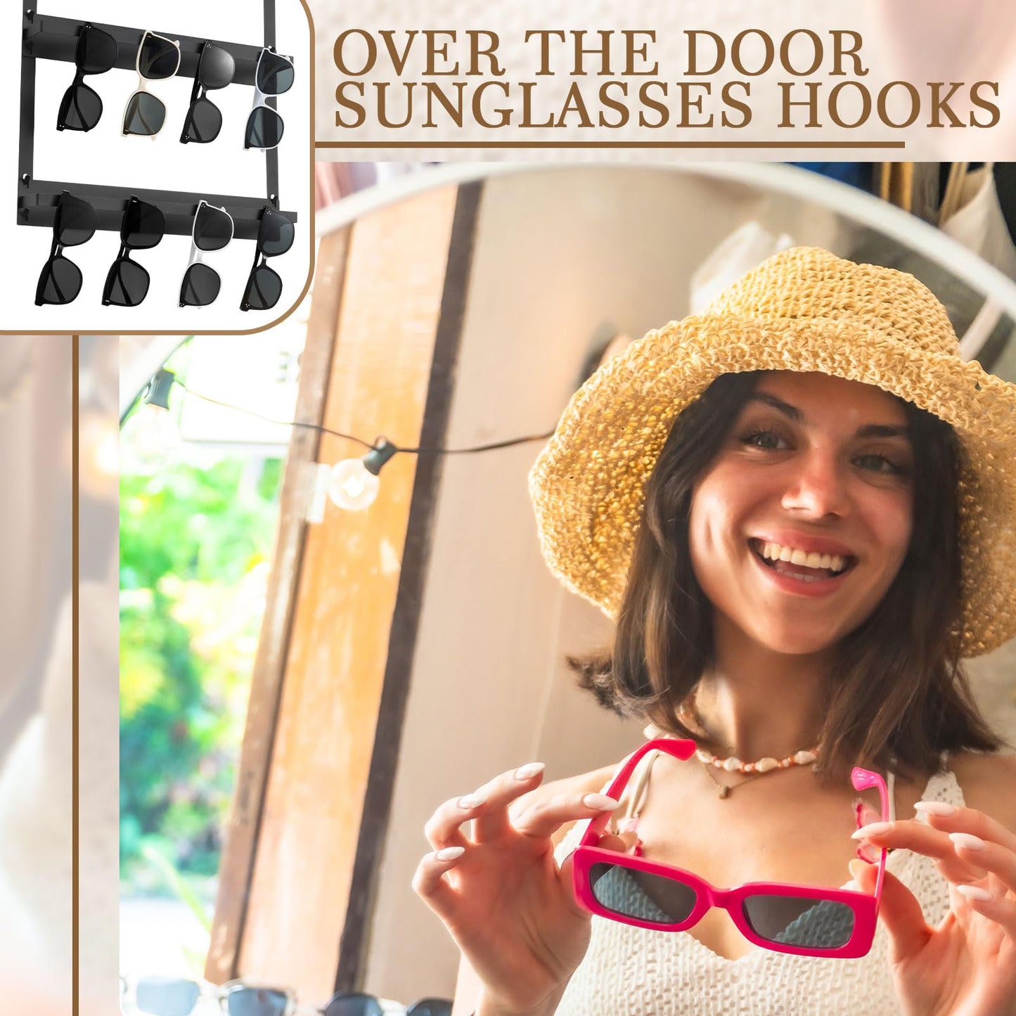 LemonRoad Over Door Sunglasses Organizer 2-Layer Metal Holder Black