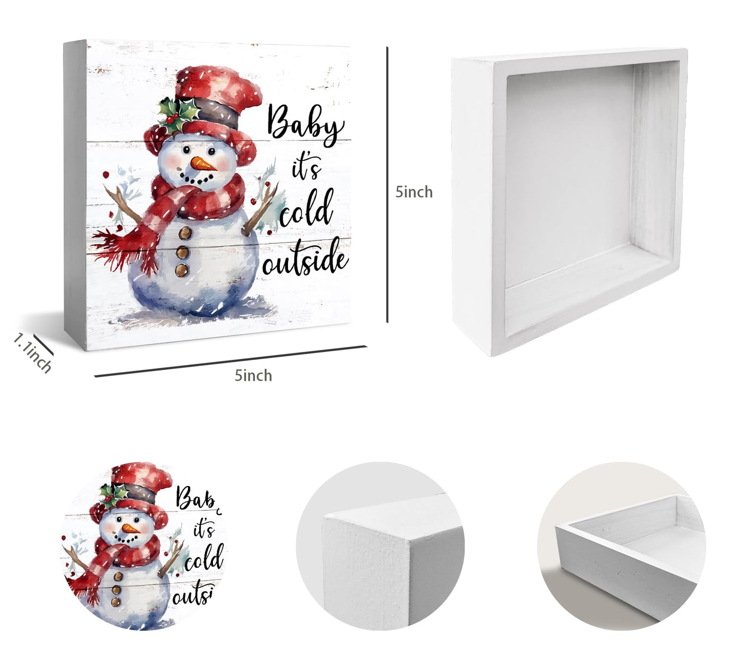XDFVL Wooden Box Sign Baby It's Cold Outside Snowman Christmas 5x5 Inch