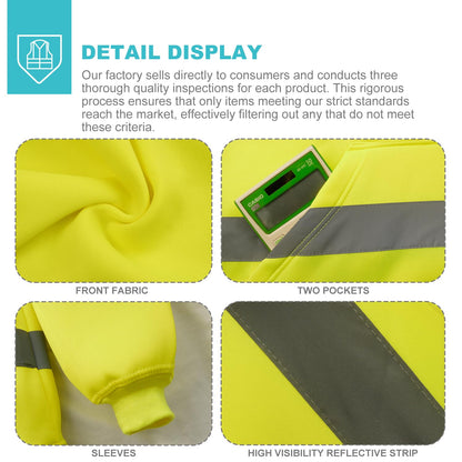 RadiantGear Hi-Vis Safety Hoodie Class 3 Reflective Yellow Size M