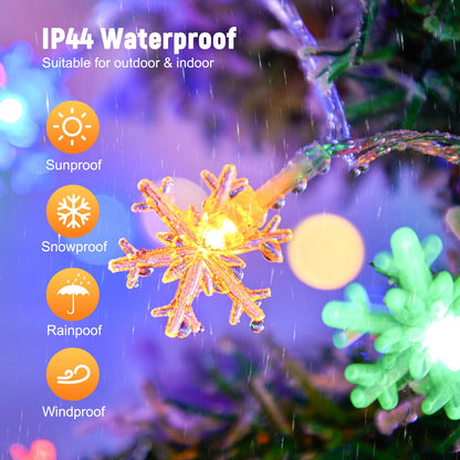 Minetom 4 Pack 30Ft 15 LED Multicolor Snowflake Holiday Lights Waterproof