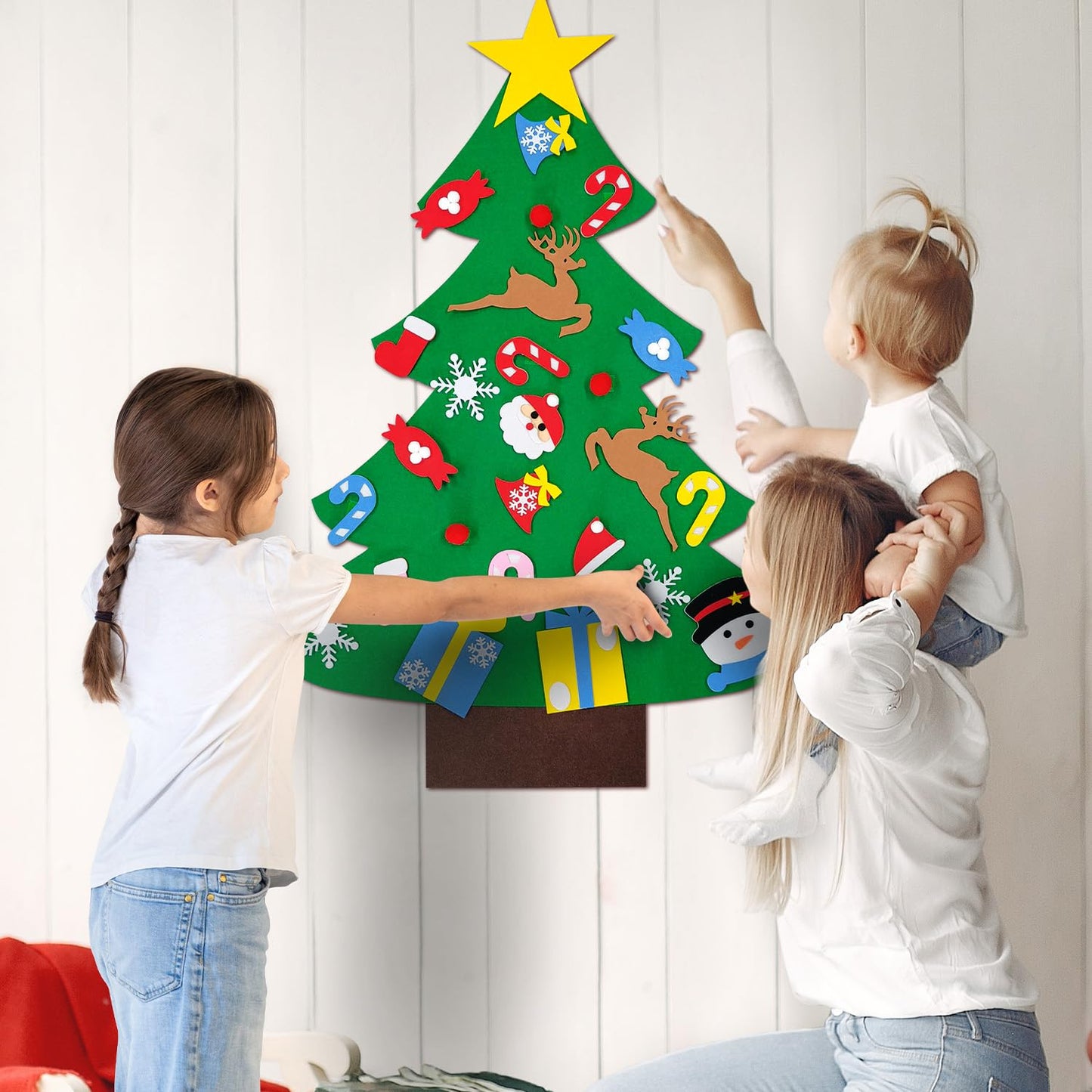 IHESPABLD 3Ft DIY Felt Christmas Tree Set Green 26 Ornaments for Kids