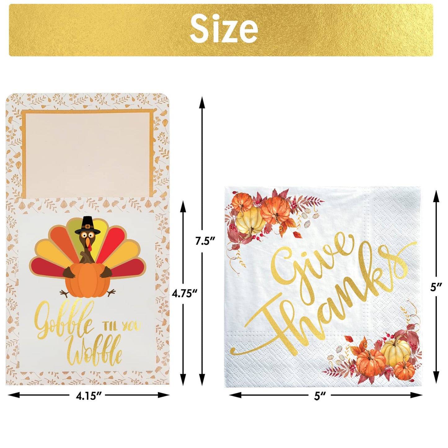 Qeqczow Thanksgiving Gold Foil Napkins & Cutlery Holders Set 68 Pcs