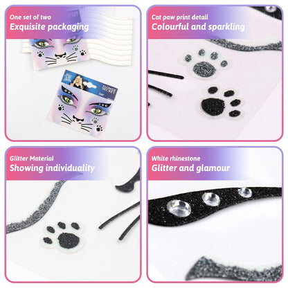Totelux Cat Face Glitter Tattoos Stickers Temporary Tattoo 2Pcs