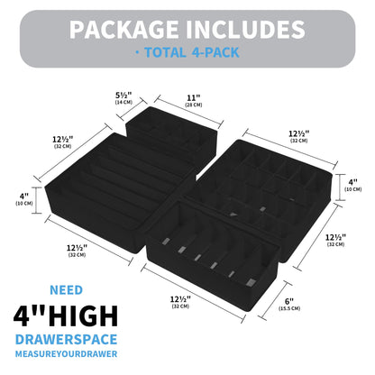 Cupic Cupid Drawer Organizer Set of 4 Foldable Black Closet Dividers