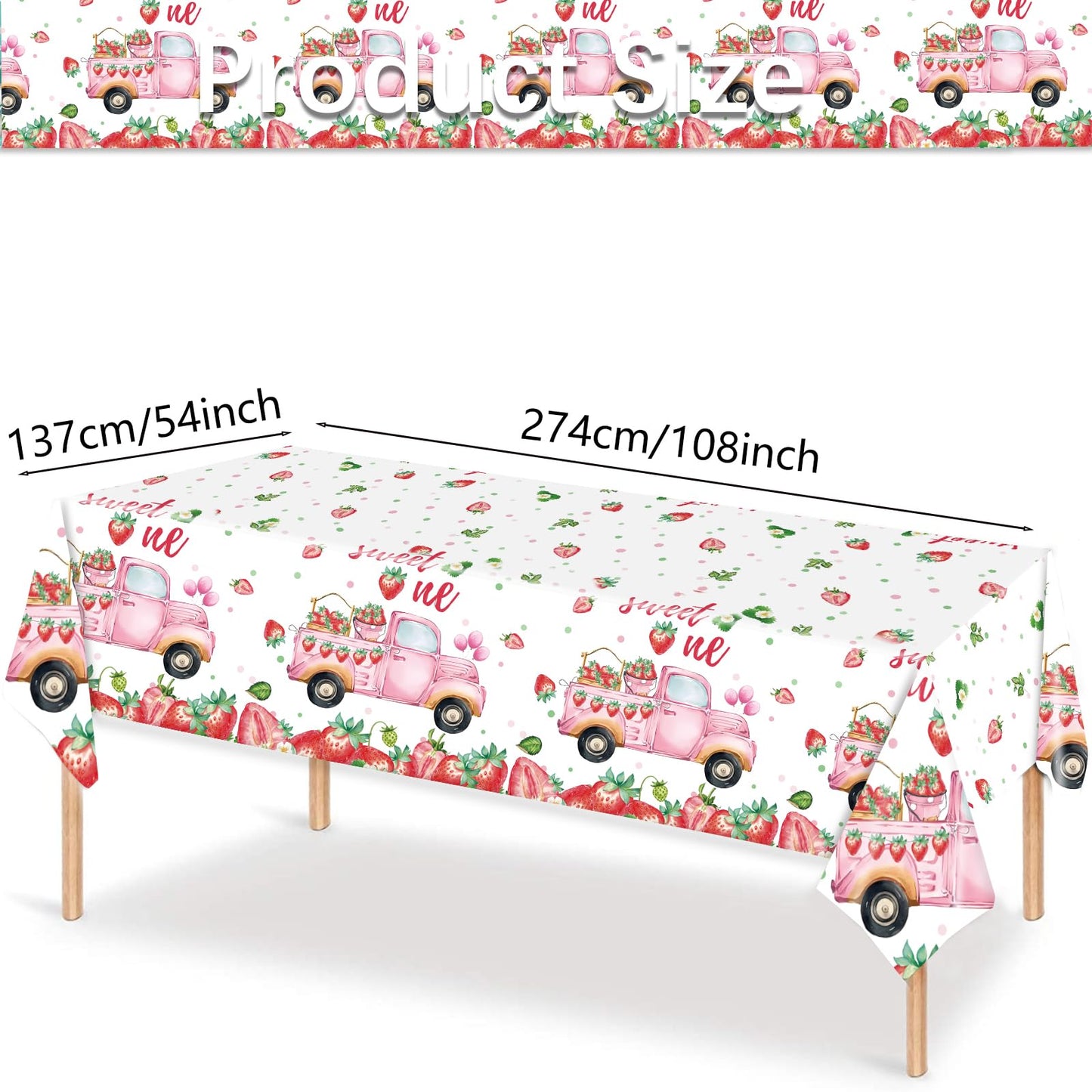 PHOGARY 3 PCS Strawberry Tablecloth Plastic Party Decor Pink 108x54in