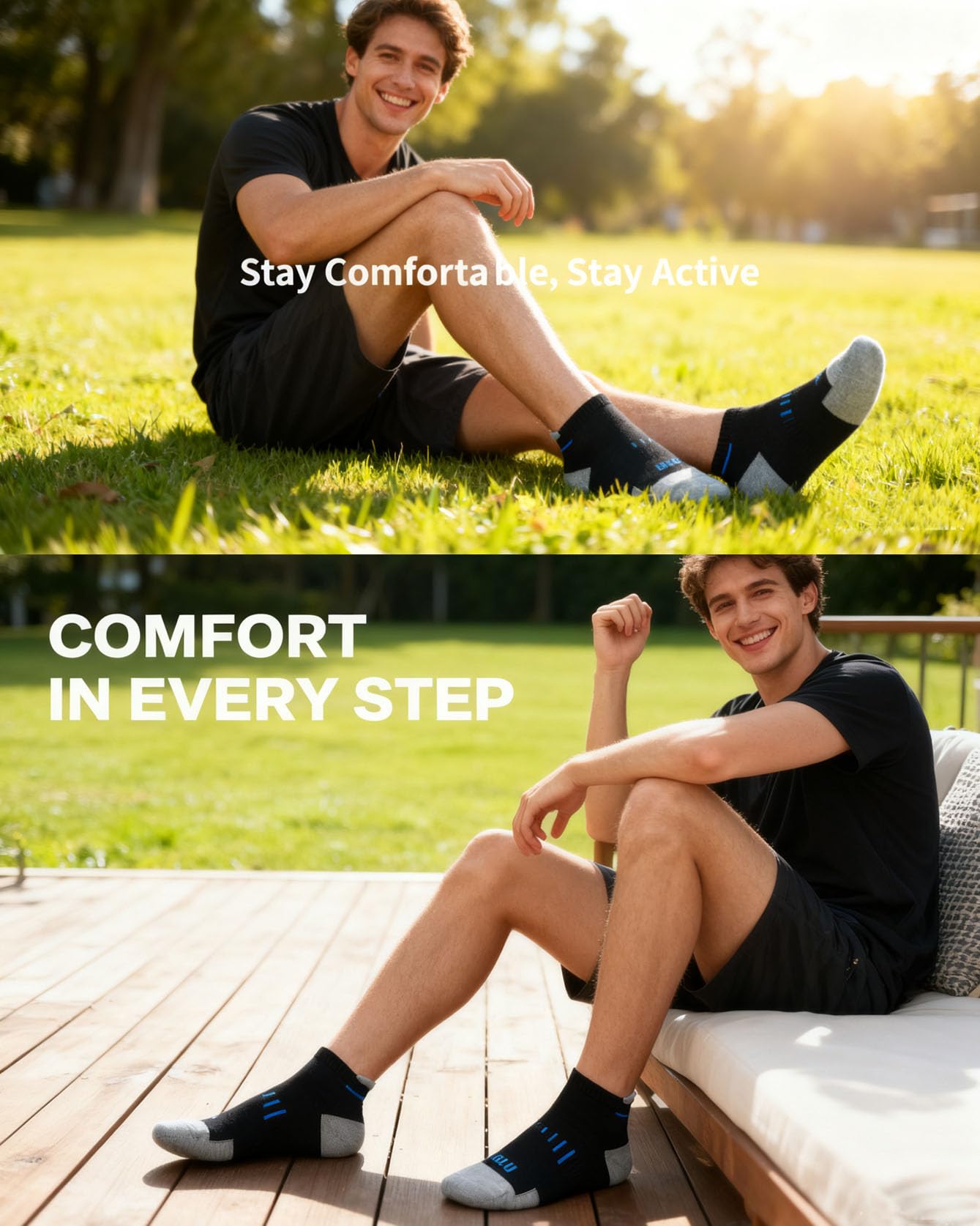 ASLU Athletic Compression Cushioned Ankle Socks Black 6 Pairs Size 6-9
