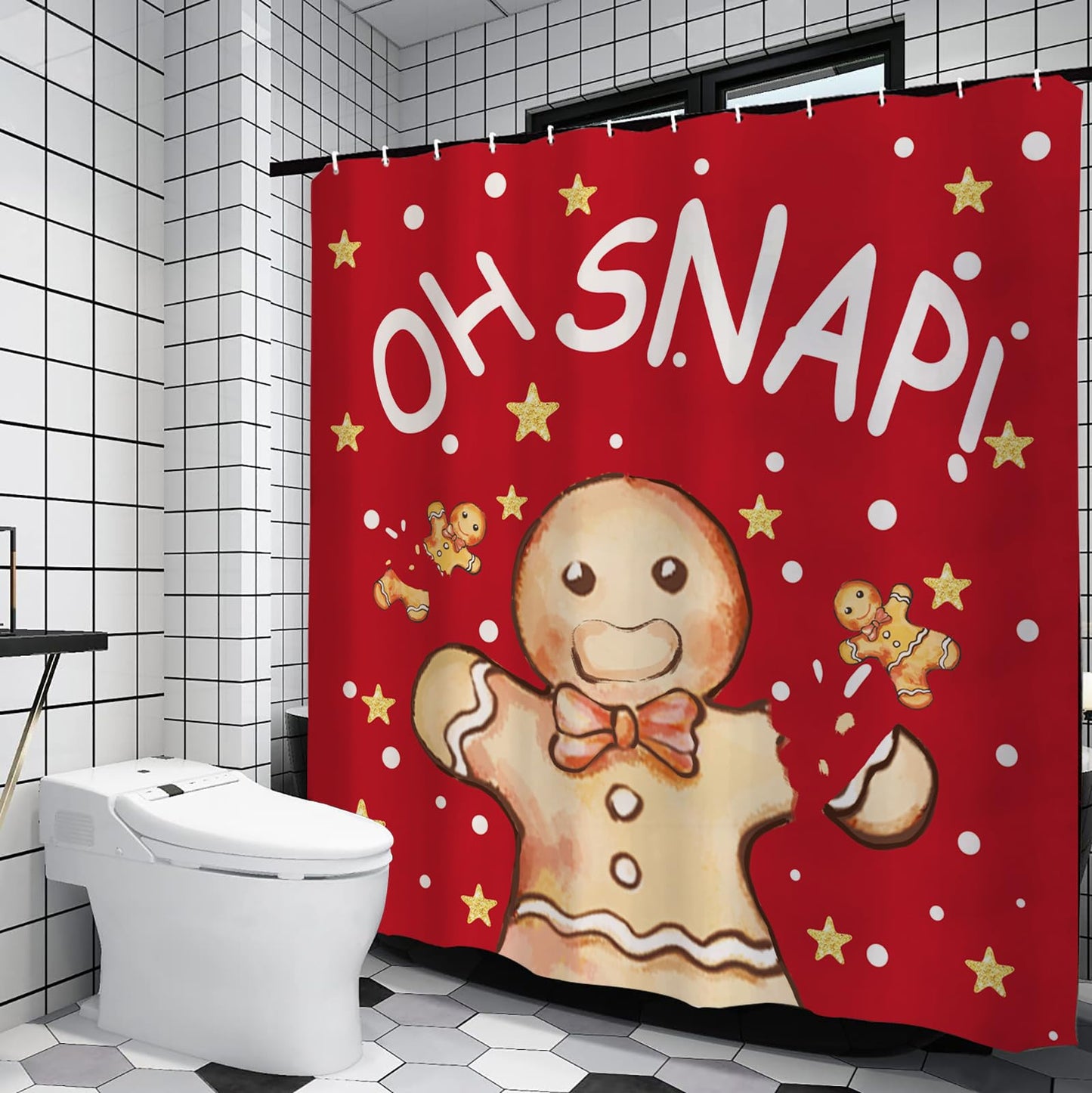 QIONG MENG Gingerbread Christmas Shower Curtain Fabric 71x71 Inch with Hooks