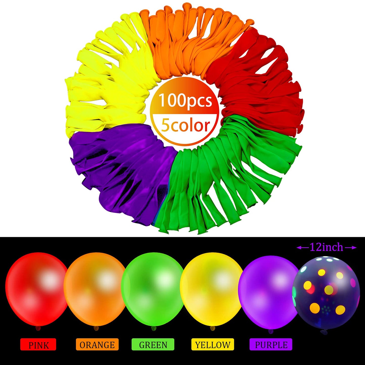 Sumind Halloween Neon Balloon Arch Kit 100 Pcs 53ft Glow Black Light Polka Dot