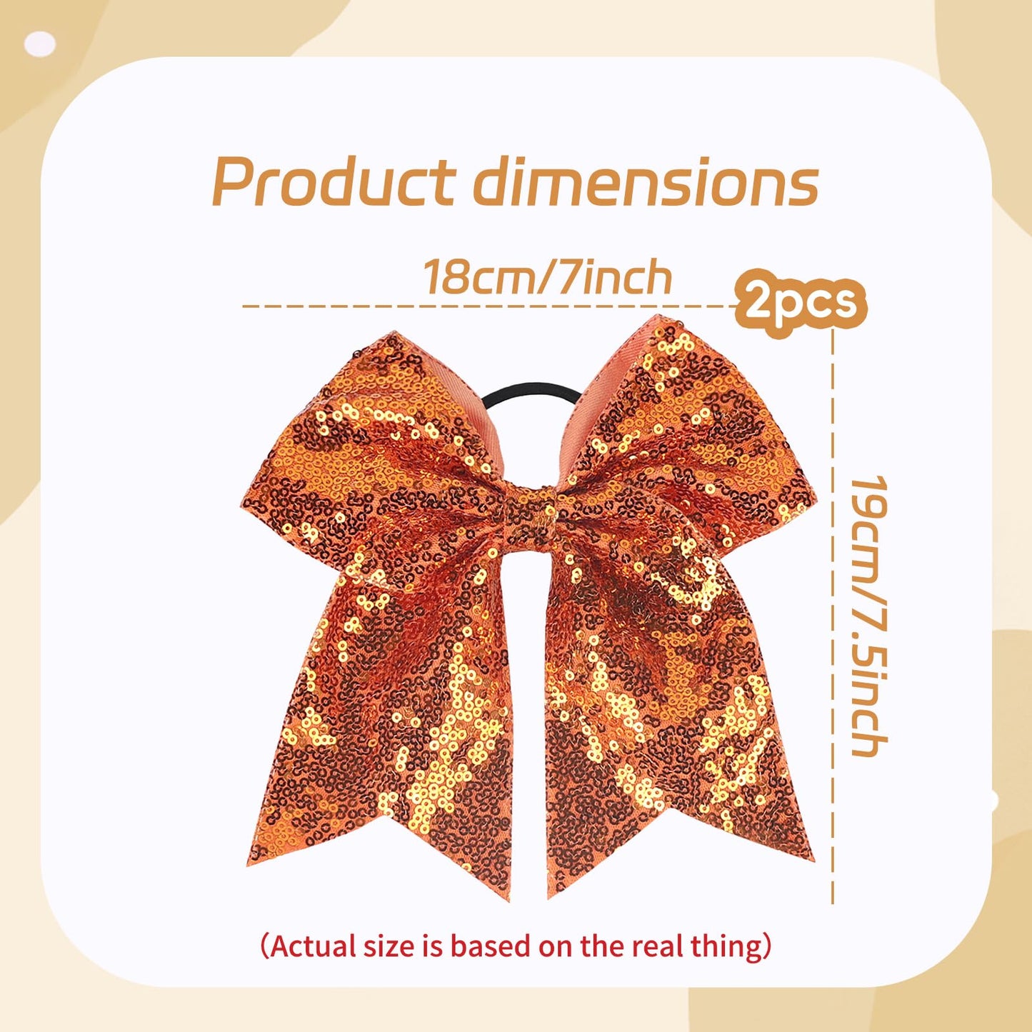 Xepeelo 2Pcs Orange Glitter Bow Elastic Hair Ties Bands Ponytail Holder 1 Count