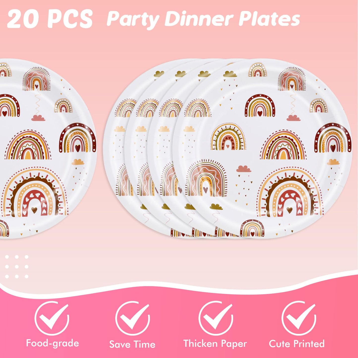 Ryzovo Boho Rainbow Party Supplies 62pcs Paper Plates Napkins Tablecloth