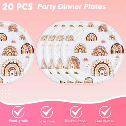 Ryzovo Boho Rainbow Party Supplies 62pcs Paper Plates Napkins Tablecloth