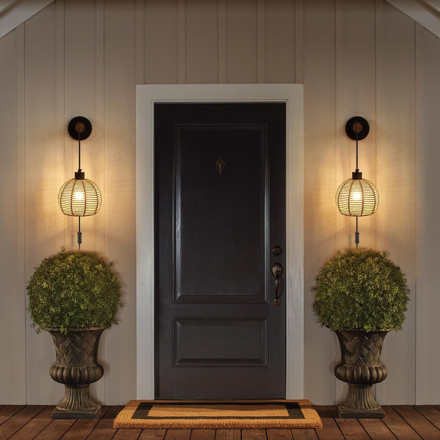 SGLfarmty Boho Rattan Plug-in Wall Sconces Set of 2 Rustic Hemp Rope