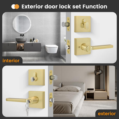 Goldenwarm Gold Dummy Door Handles Brushed Brass Levers 3 Pack