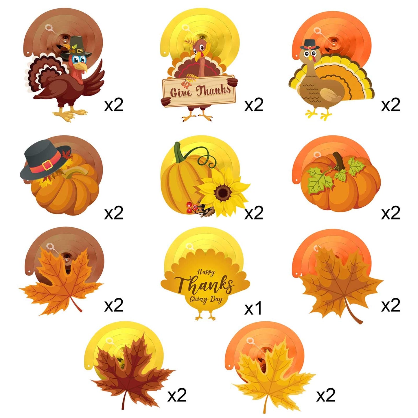 Blulu Thanksgiving Hanging Swirls Decorations Turkey Pumpkin Maple 30 Count
