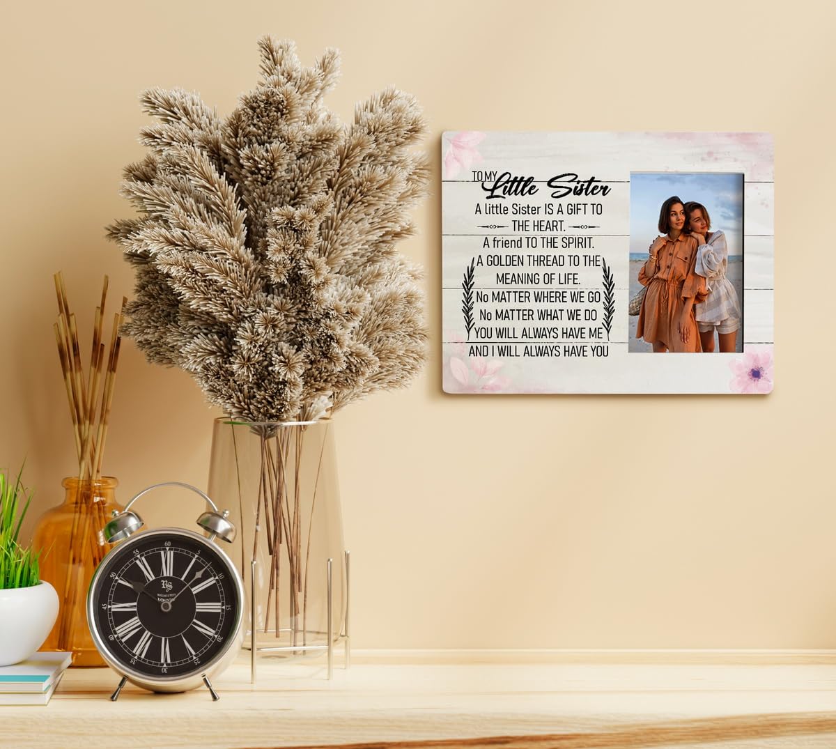 HALUOSI Little Sister Tabletop Picture Frame Plaque 10x8 White Rustic