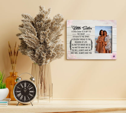 HALUOSI Little Sister Tabletop Picture Frame Plaque 10x8 White Rustic