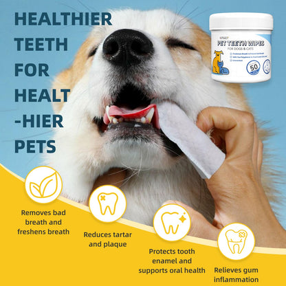 Opdent Dog Teeth Cleaning Wipes No-Rinse Dental Finger Wipes 50 pcs Unscented