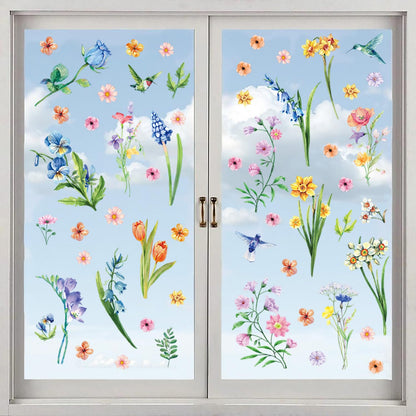 Aryroi Spring Flower Window Sticker Floral Decals Green 12.2x1.3 inch