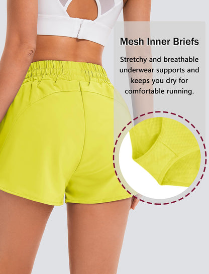 addigi Women's Running Shorts High Waisted Quick Dry Pockets Yellow Size L