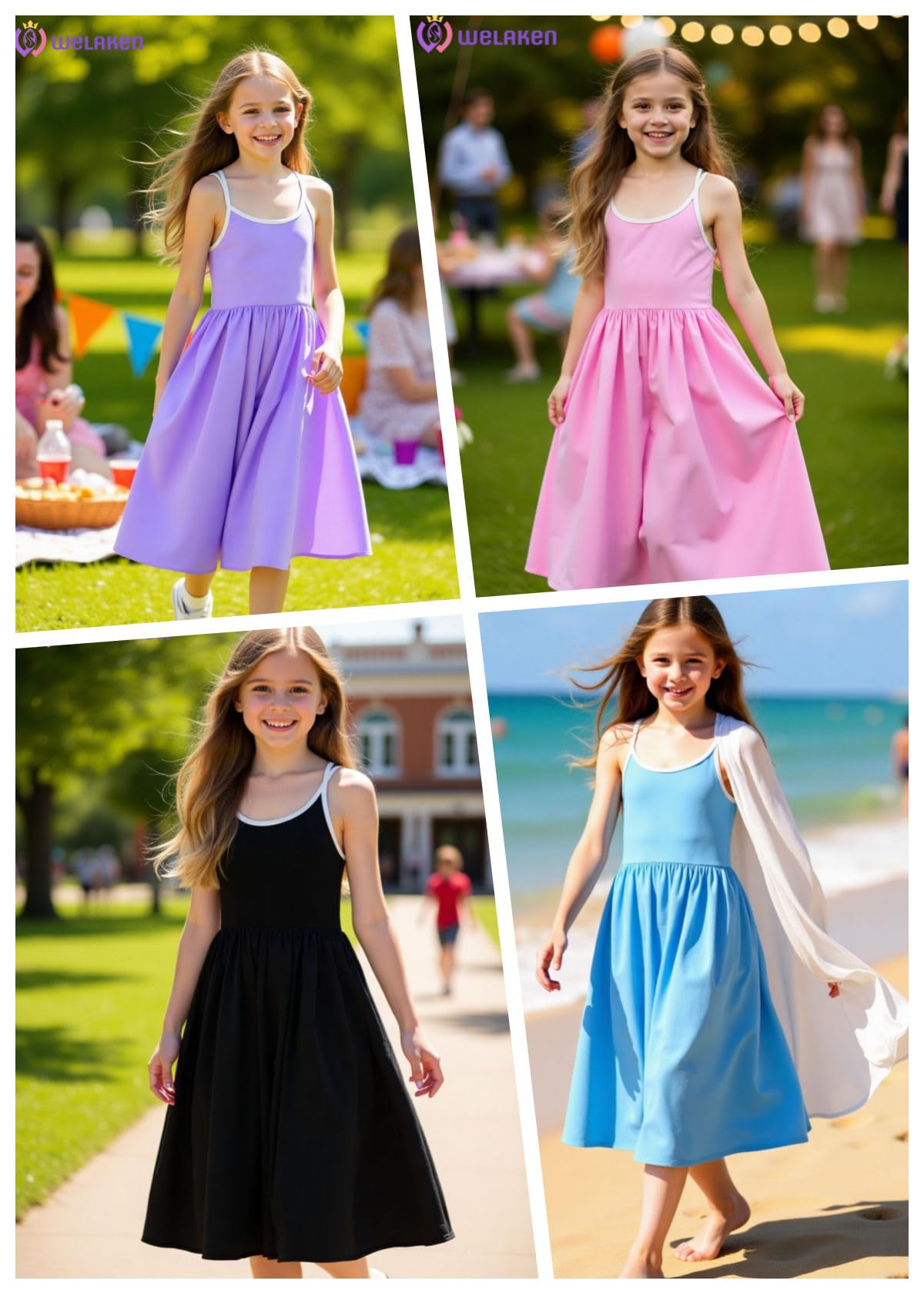 WELAKEN Summer Sundress Criss Cross Back Elastic Waist Pockets Hot Pink Size 8Y