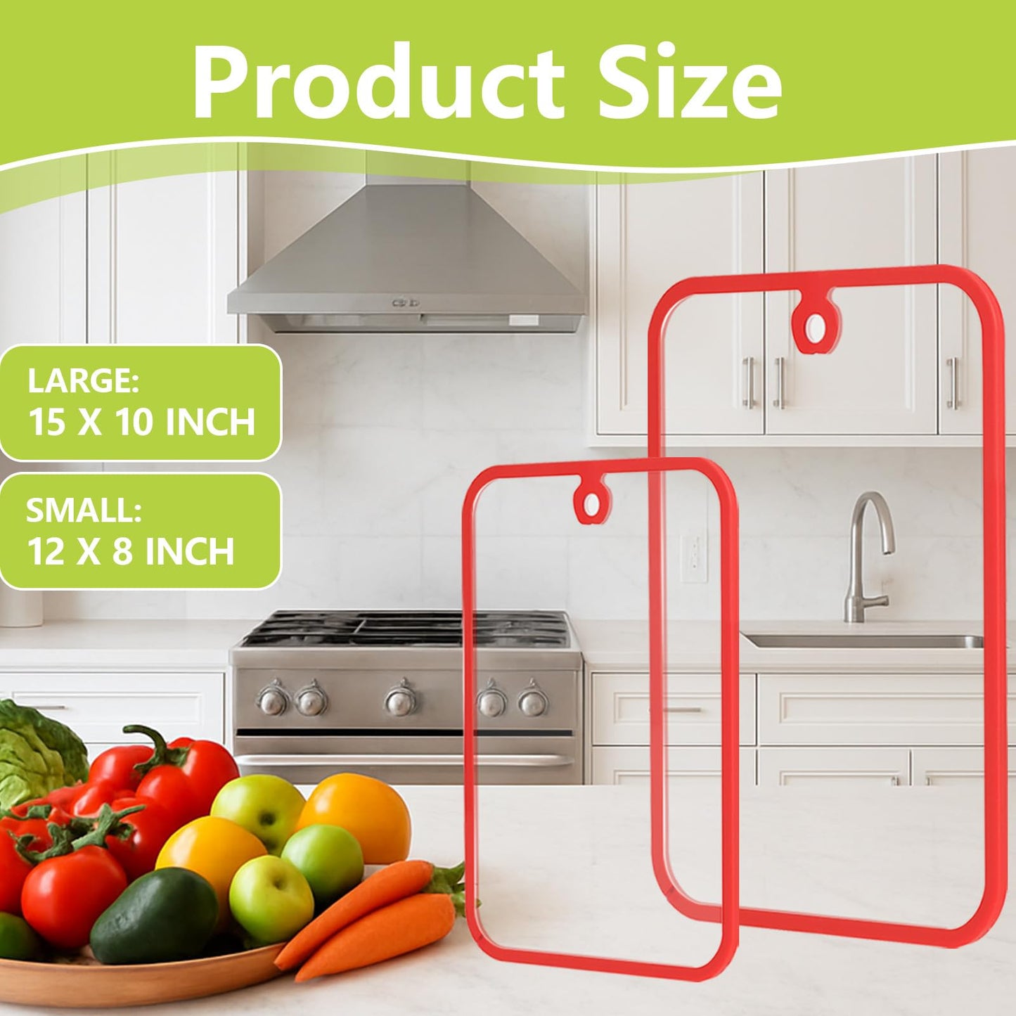 HORIBND Glass Cutting Board Set 2pcs Clear 15x10 Non-Slip Dishwasher Safe