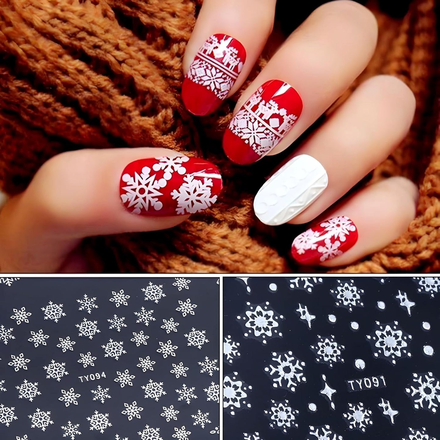 12 Sheets Snowflake Nail Art Stickers 3D Self Adhesive Winter Nail Decals
