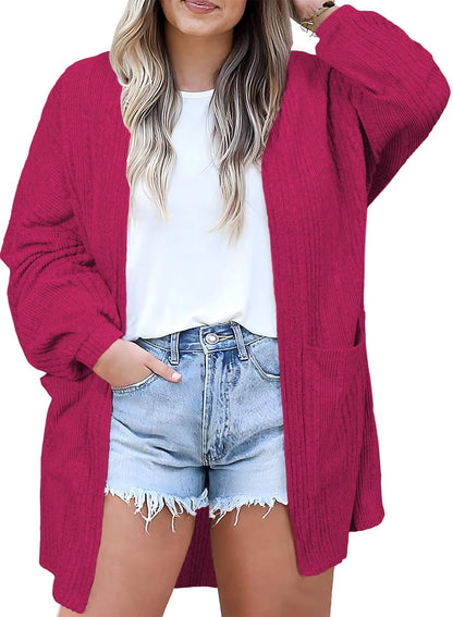 Eytino Womens Plus Size Casual Open Front Long Sleeve Red Dahlia Size 2XL