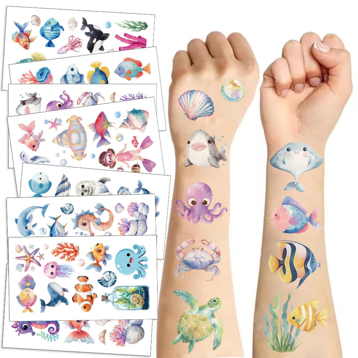 SBOBUY Ocean Animal Temporary Tattoos 10 Sheets Gold Cartoon Kids Party