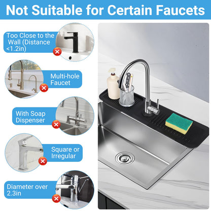 AIZOE Silicone Sink Splash Guard Faucet Mat 23.6in Black Kitchen Bathroom