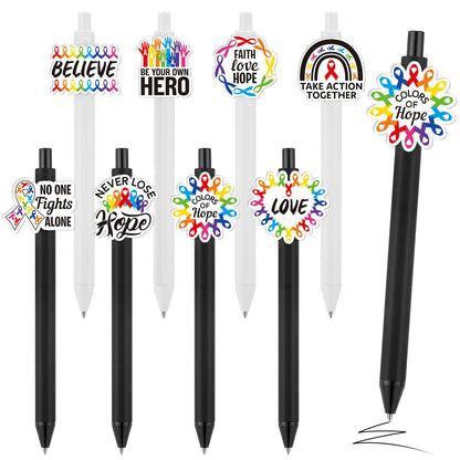 Epakh 24 Pcs Cancer Awareness Ribbon Ballpoint Pens Black Ink White Black