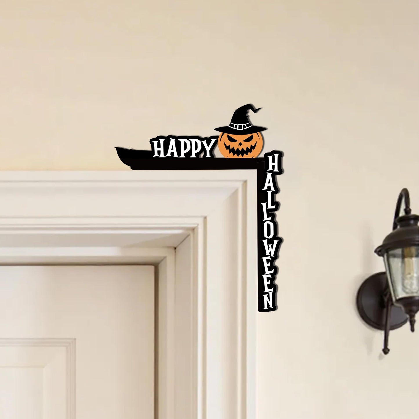SIXEIGHT Halloween Pumpkin Witch Hat Door Corner Sign Decoration 8.5x6.9"