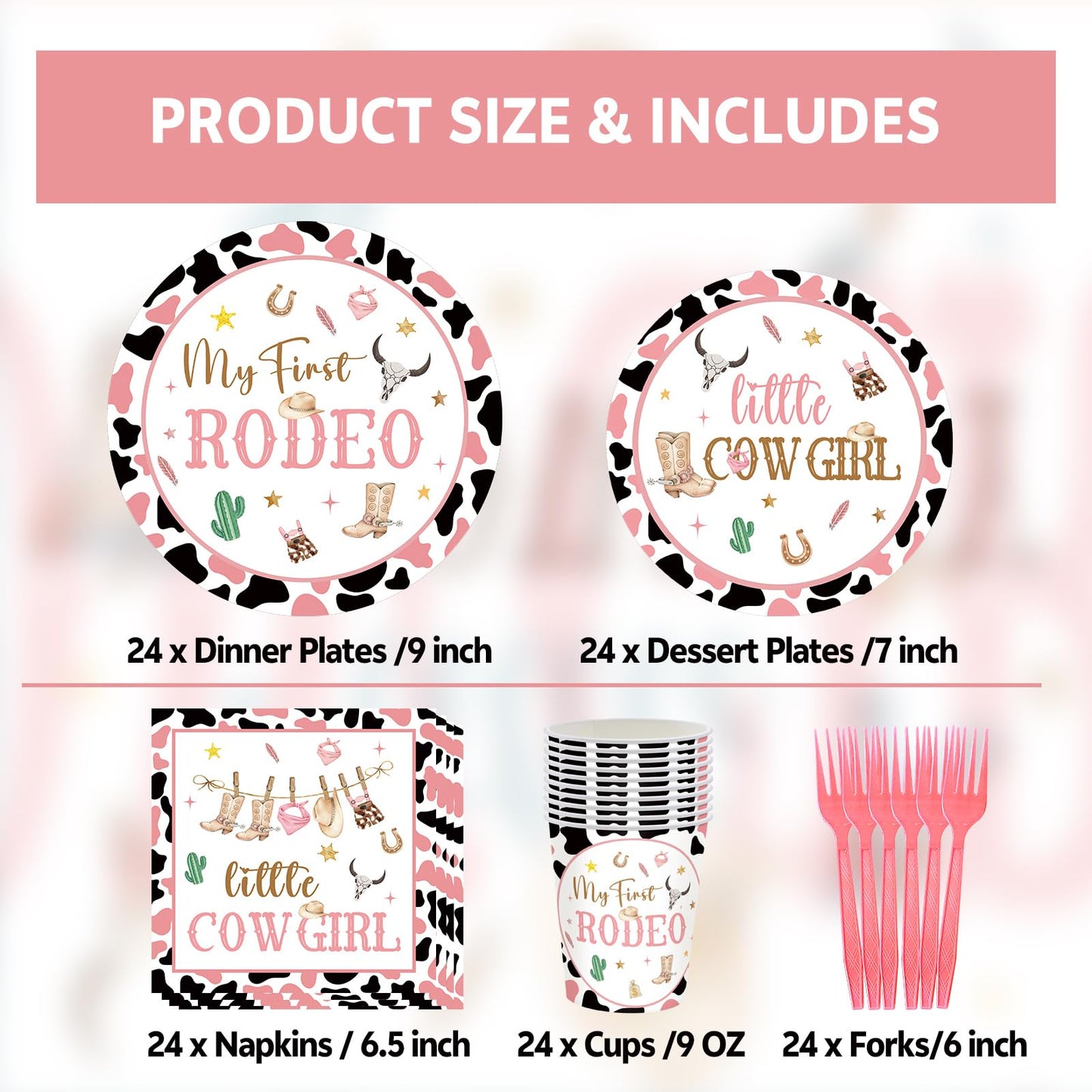 JOYHAPISTAR First Rodeo Birthday Party Supplies Set 120PCS Pink Rustic