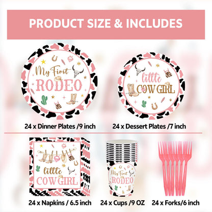 JOYHAPISTAR First Rodeo Birthday Party Supplies Set 120PCS Pink Rustic
