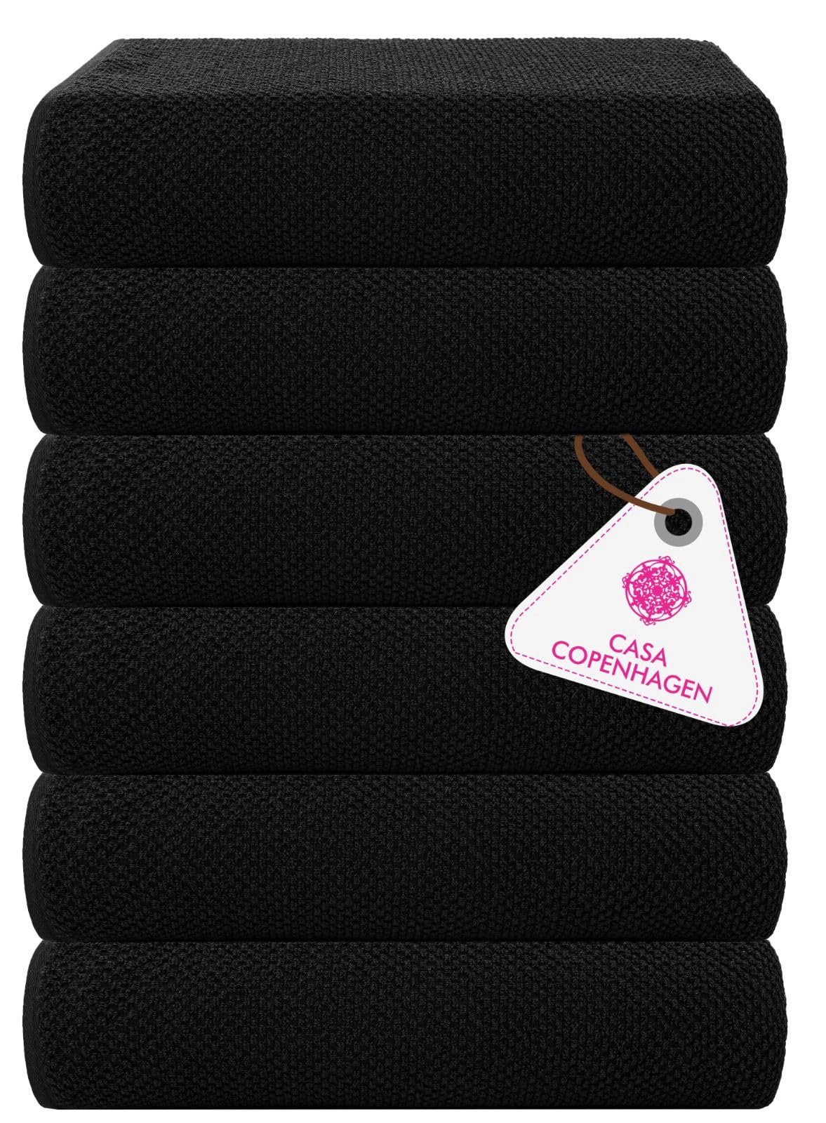 CASA COPENHAGEN Popcorn Textured Cotton Bath Towel Set Black 24x48 6pc