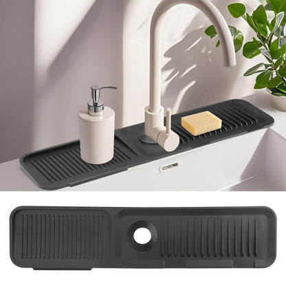 AIZOE Silicone Sink Splash Guard Faucet Mat 23.6in Black Kitchen Bathroom